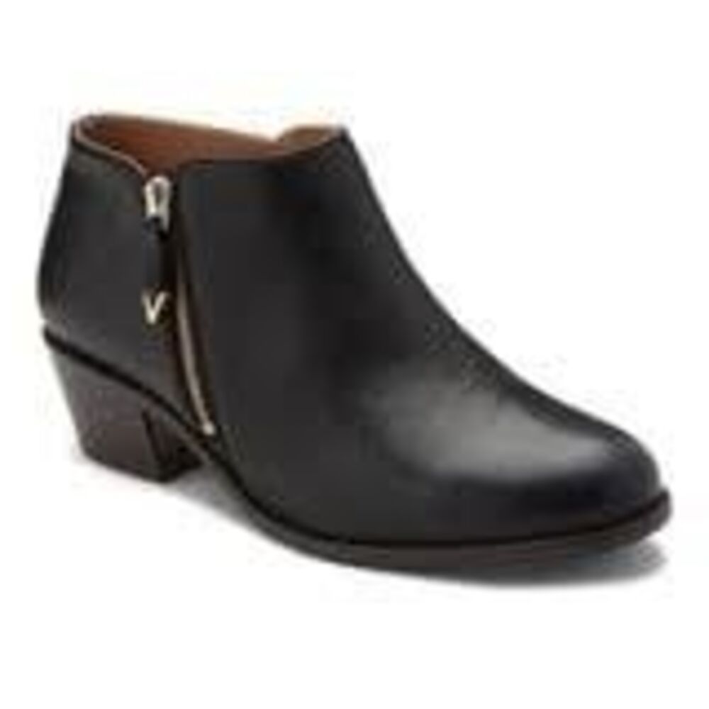 Vionic Women's Jolene Black Leather Comfort Side Zip Round Toe Ankle Booties 8